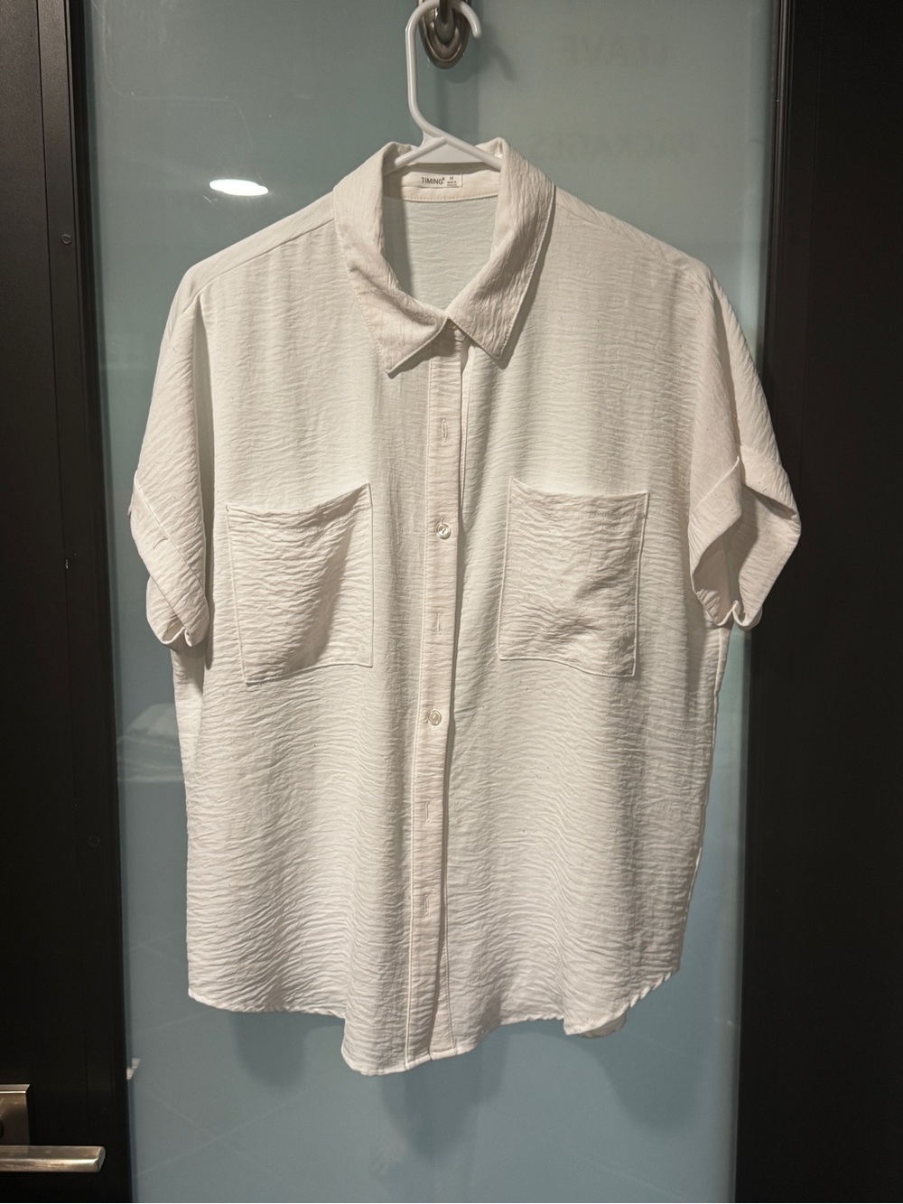 Timing White Textured Short-Sleeve Button-Down Shirt